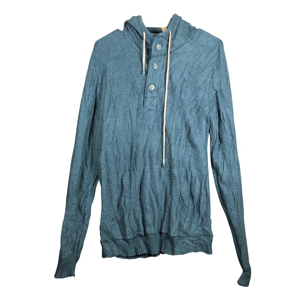 Kolby Mens Sweater Dark Gray Pullover Hooded Henley Front Pocket Medium